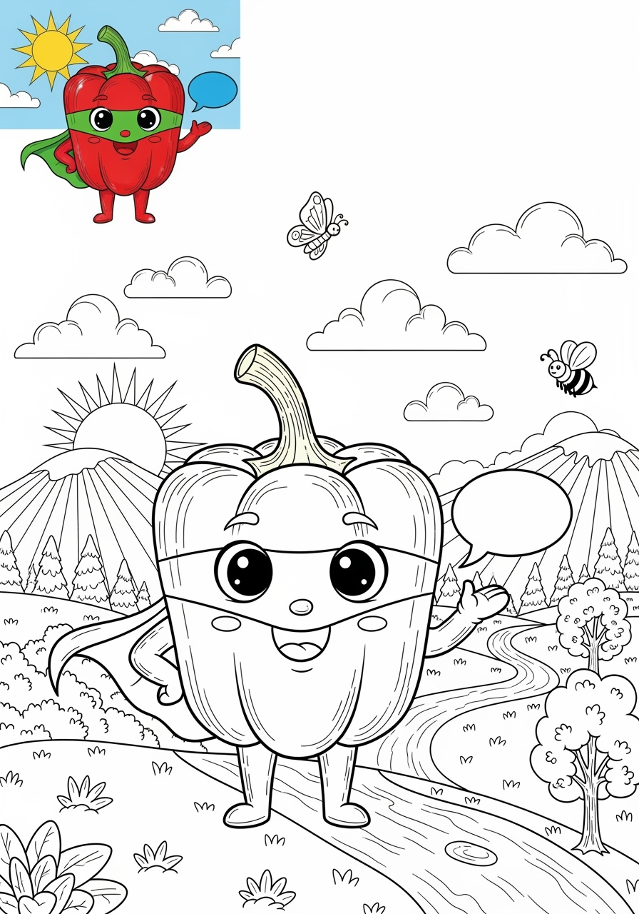 advanced food and treats Vegetables pepper kids coloring page 0