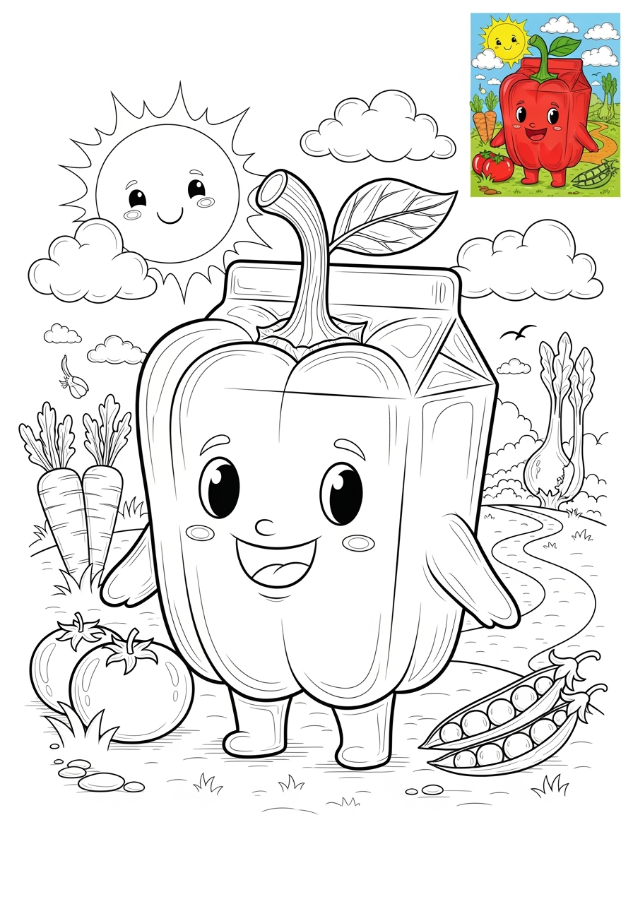 advanced food and treats Vegetables pepper kids coloring page 1