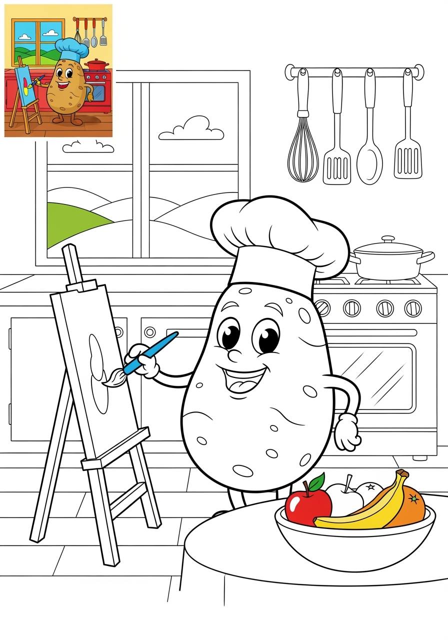 advanced food and treats Vegetables potato kids coloring page 0