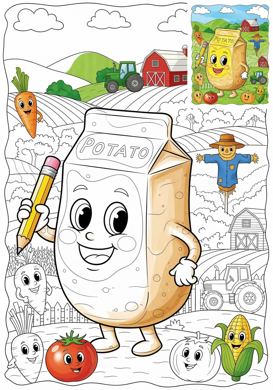 advanced food and treats Vegetables potato kids coloring page 1
