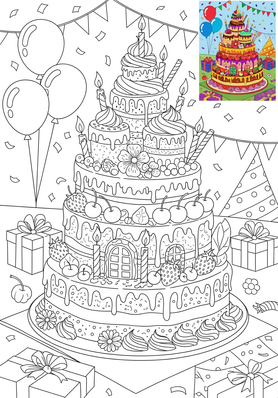 advanced food and treats Desserts cake kids coloring page 1