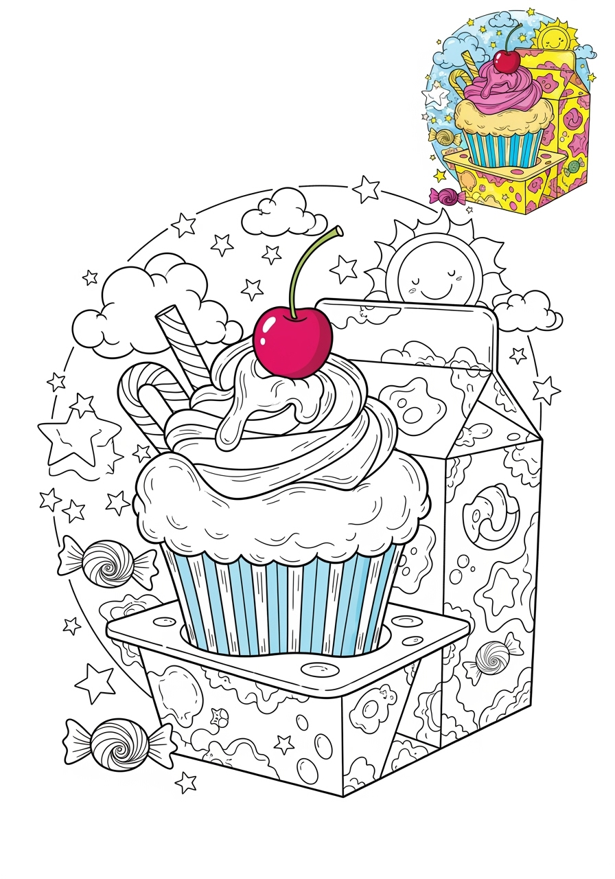 advanced food and treats Desserts cupcake kids coloring page 1