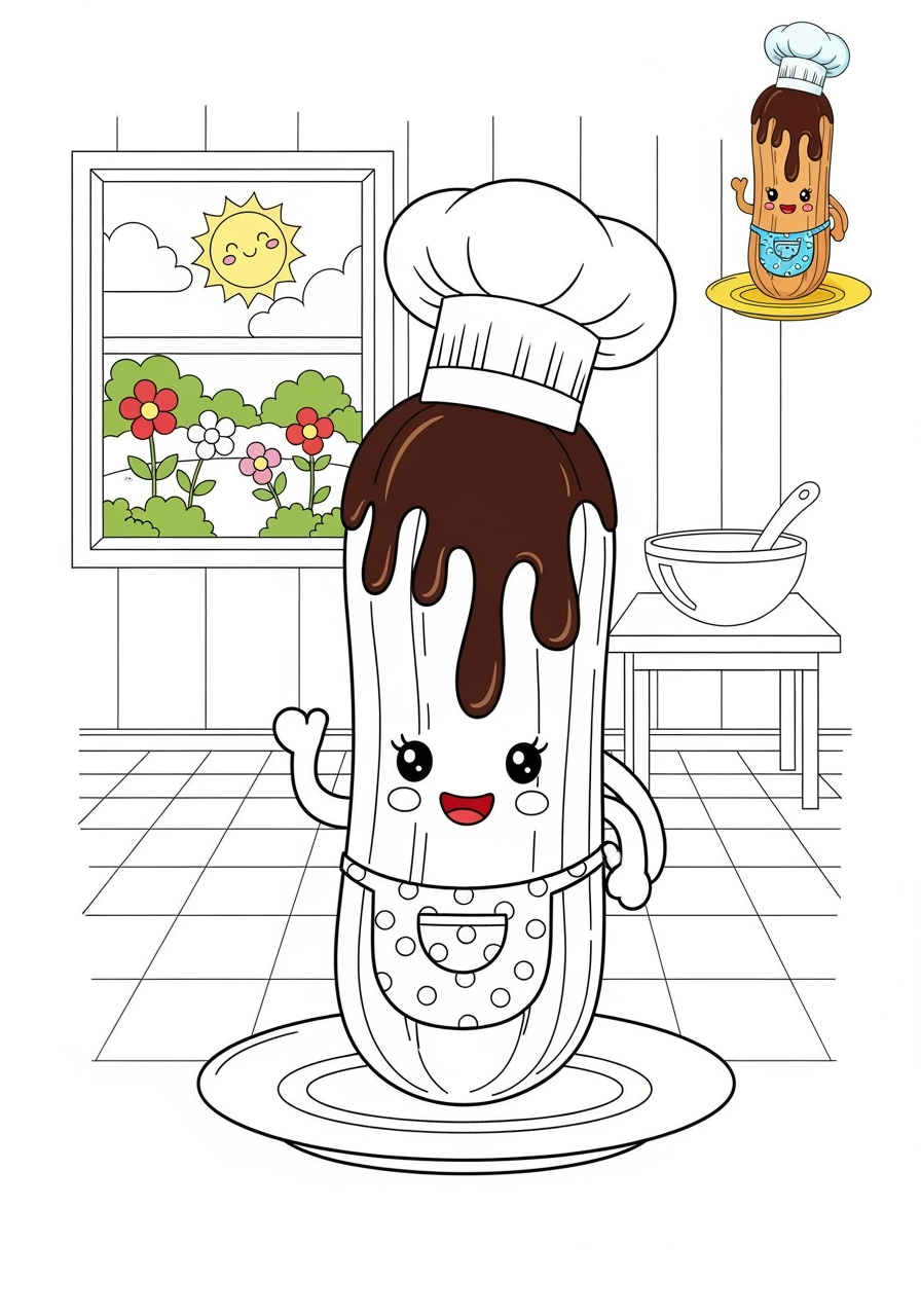 advanced food and treats Desserts eclair kids coloring page 1