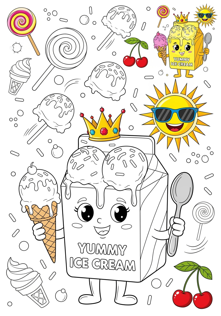 advanced food and treats Desserts ice cream kids coloring page 1
