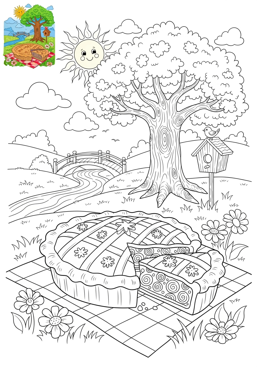 advanced food and treats Desserts pie kids coloring page 1