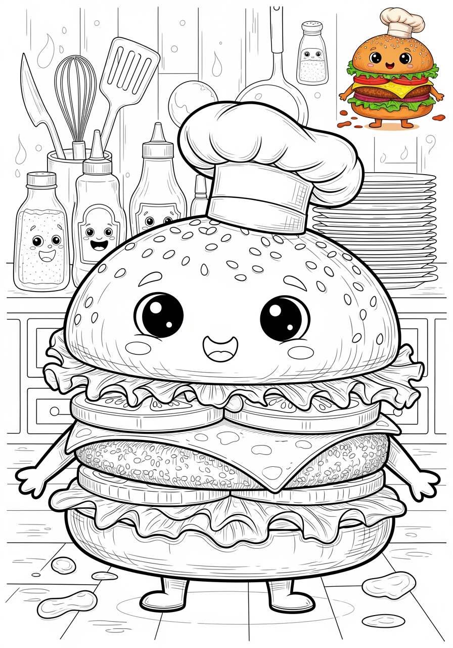 advanced food and treats Snacks & Meals burger kids coloring page 0