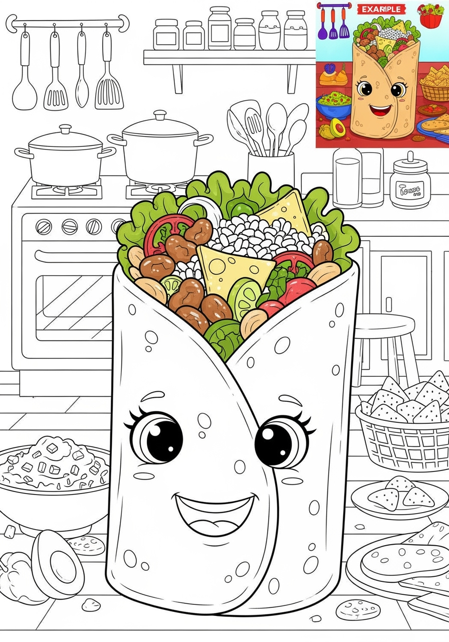 advanced food and treats Snacks & Meals burrito kids coloring page 0