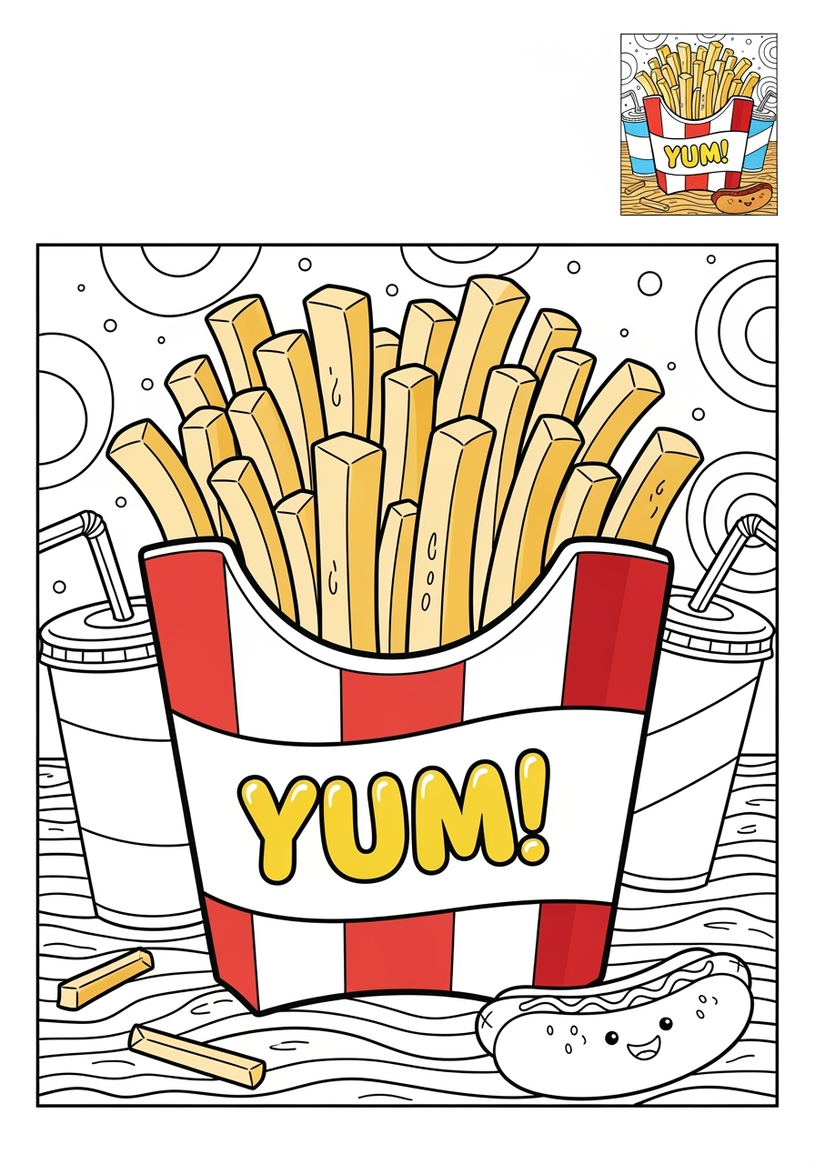 advanced food and treats Snacks & Meals fries kids coloring page 0