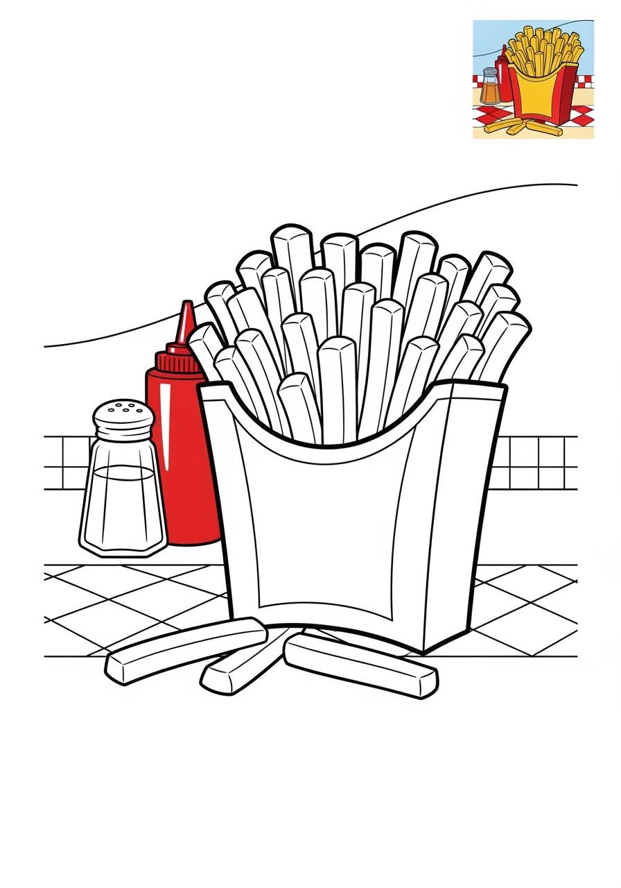 advanced food and treats Snacks & Meals fries kids coloring page 1