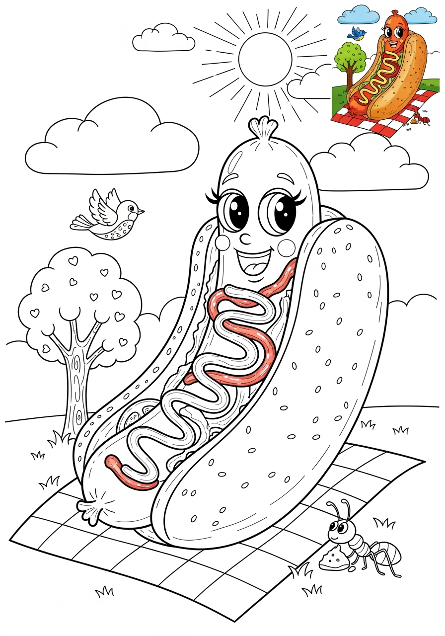 advanced food and treats Snacks & Meals hotdog kids coloring page 0