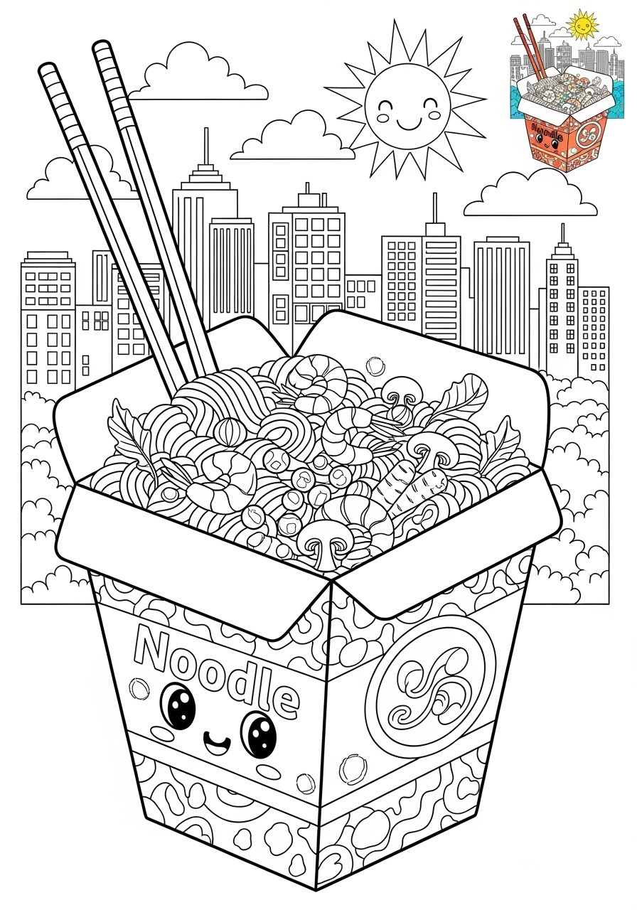 advanced food and treats Snacks & Meals noodles kids coloring page 1