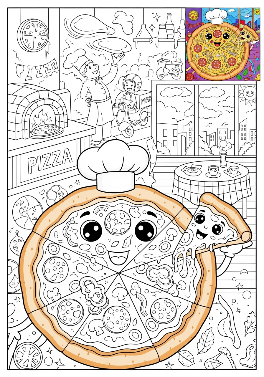advanced food and treats Snacks & Meals pizza kids coloring page 1