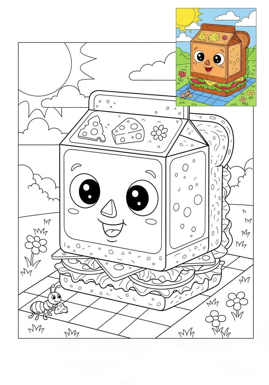 advanced food and treats Snacks & Meals sandwich kids coloring page 1
