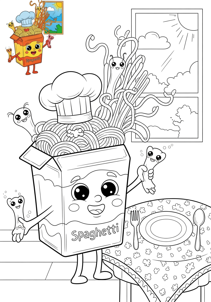 advanced food and treats Snacks & Meals spaghetti kids coloring page 1