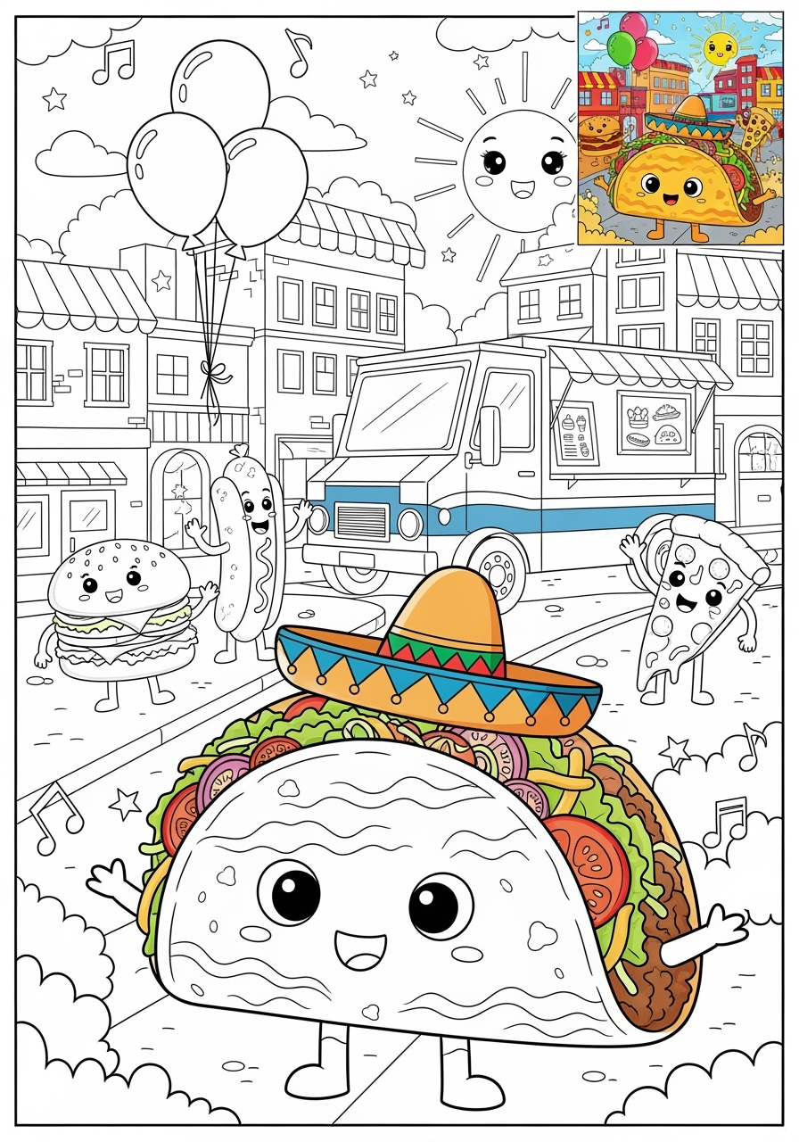 advanced food and treats Snacks & Meals taco kids coloring page 0