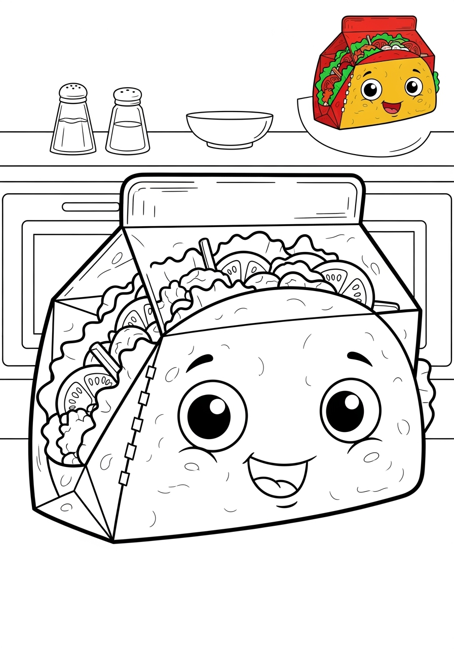 advanced food and treats Snacks & Meals taco kids coloring page 1