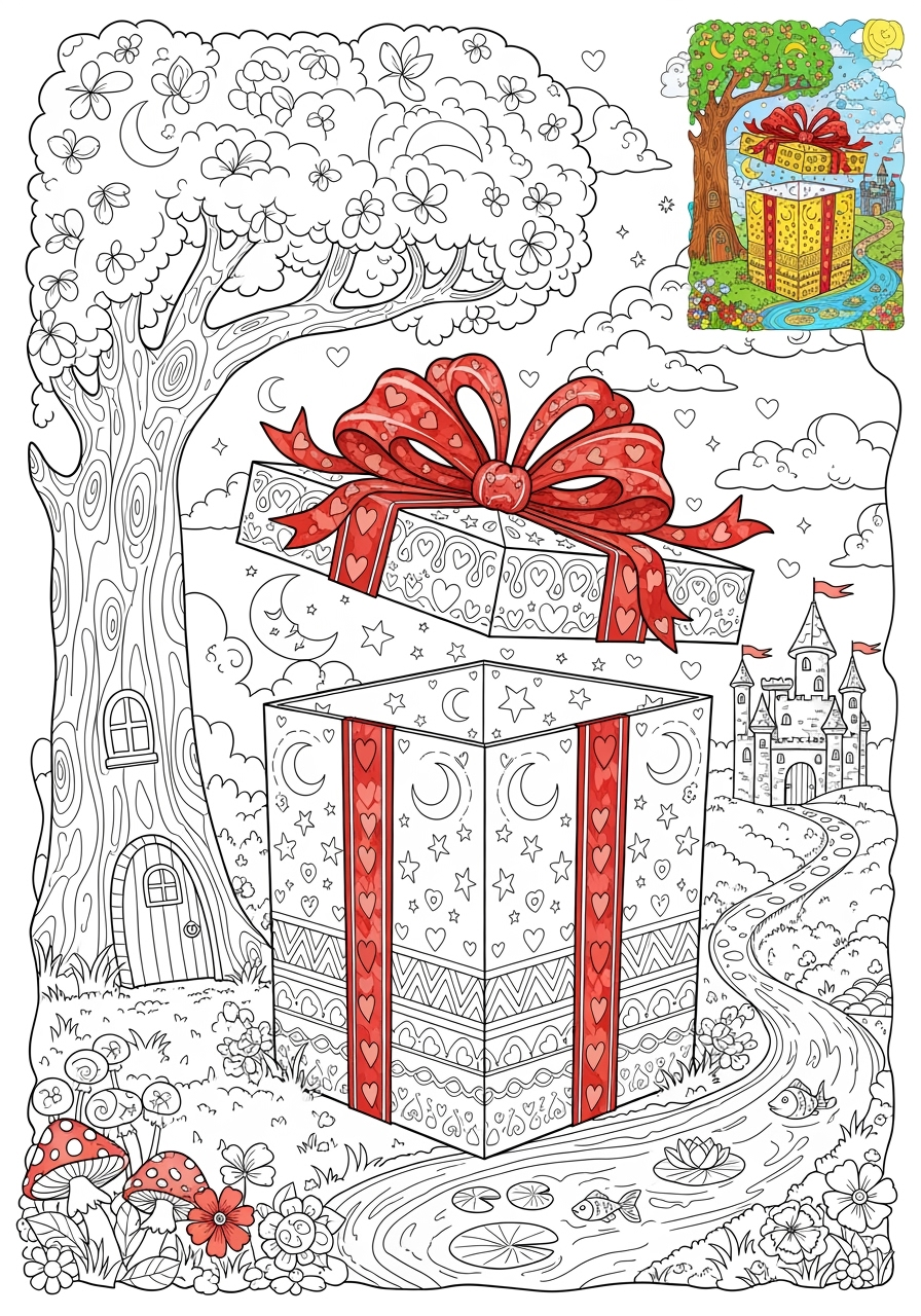 advanced holidays and celebrations Christmas gift box kids coloring page 1