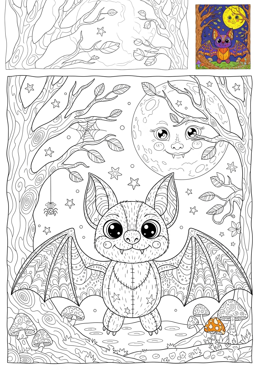 advanced holidays and celebrations Halloween bat kids coloring page 1