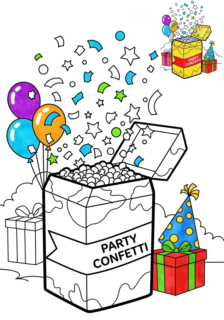 advanced holidays and celebrations Birthday & Others confetti kids coloring page 0