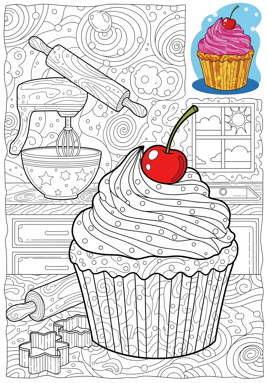 advanced holidays and celebrations Birthday & Others cupcake kids coloring page 1