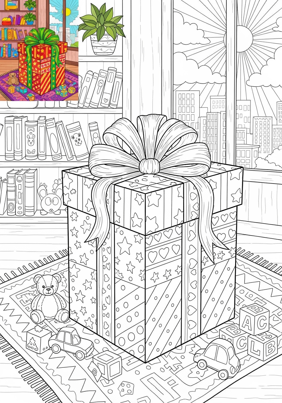 advanced holidays and celebrations Birthday & Others gift box kids coloring page 1