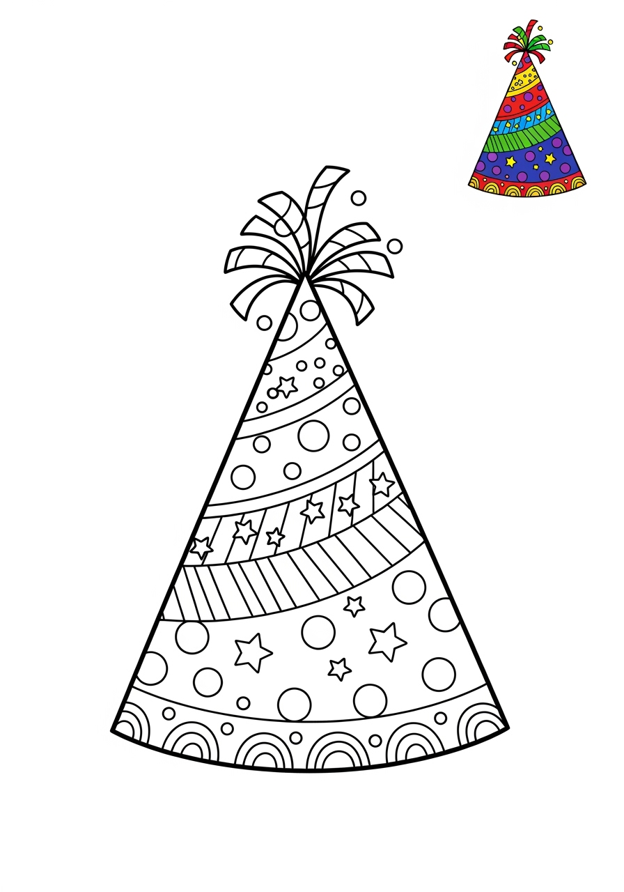 advanced holidays and celebrations Birthday & Others party hat kids coloring page 0