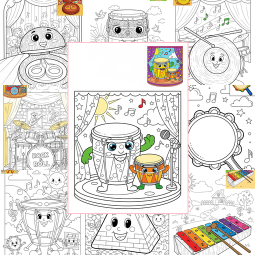 Advanced Musical Instruments Percussion Coloring Sheets Collections Thumbnail