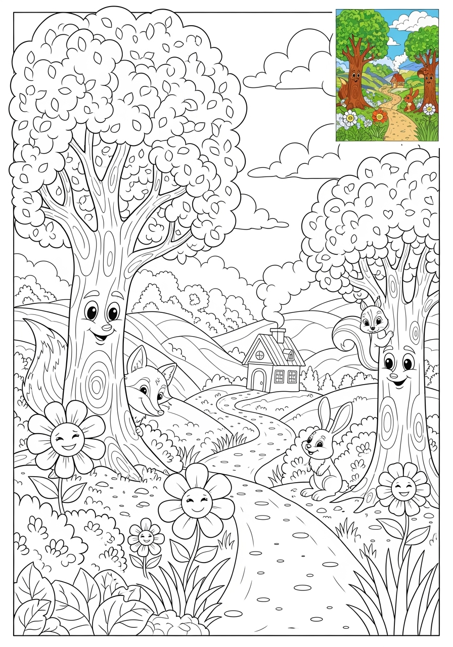 advanced nature and scenery Landscapes forest kids coloring page 0