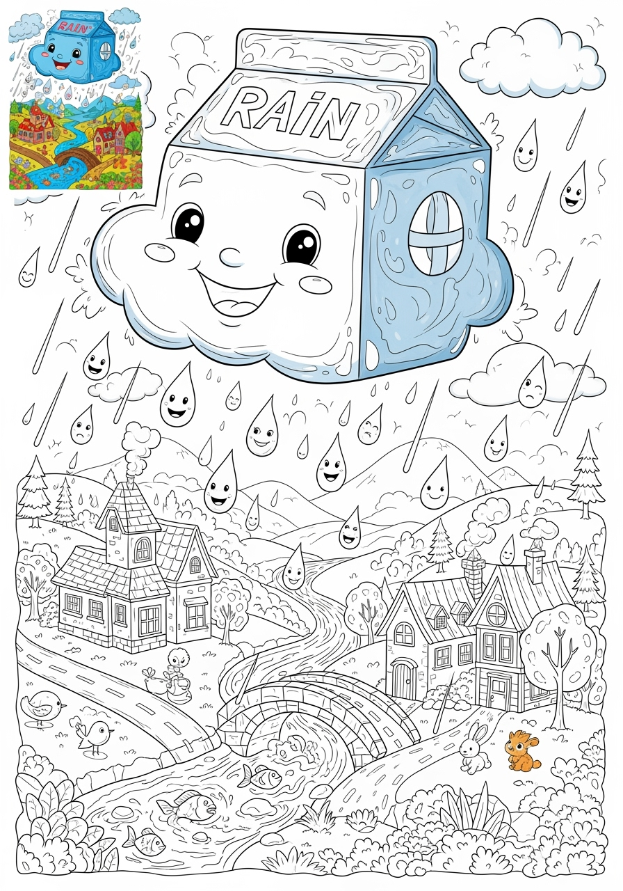 advanced nature and scenery Weather & Sky rain kids coloring page 0