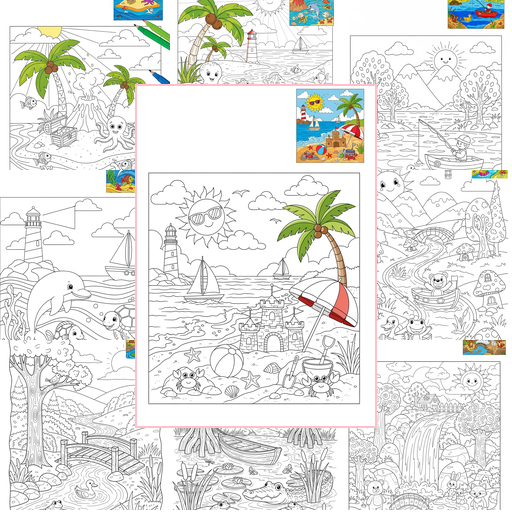 Advanced Nature and Scenery Water Features Coloring Sheets Collections Thumbnail