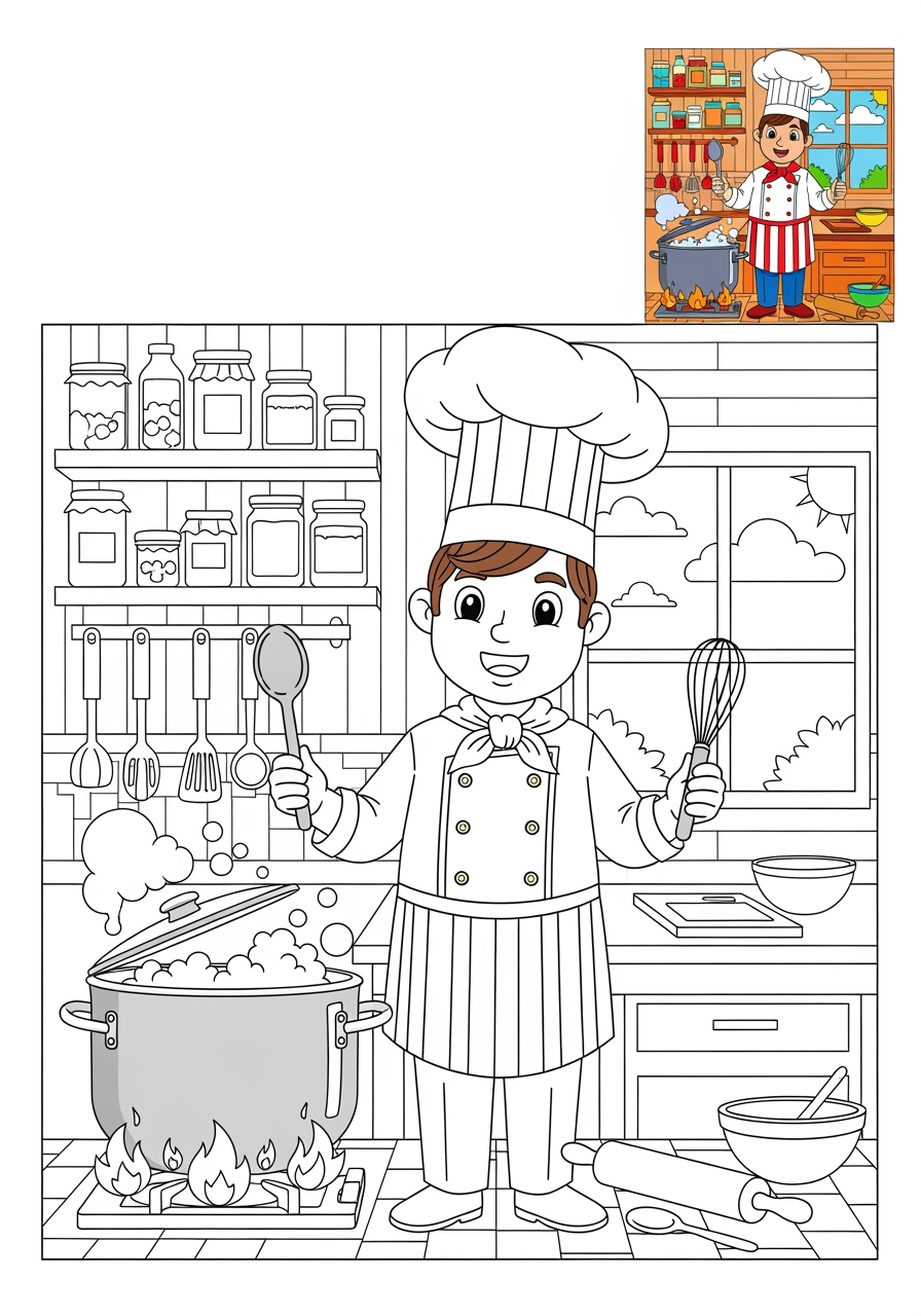 advanced people and professions Community Helpers chef kids coloring page 0