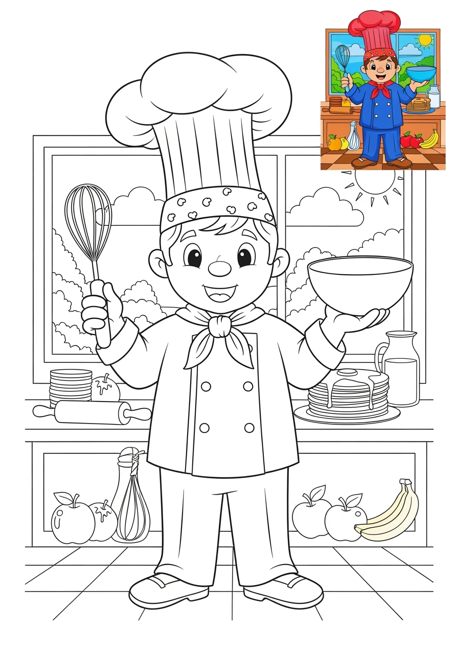 advanced people and professions Community Helpers chef kids coloring page 1
