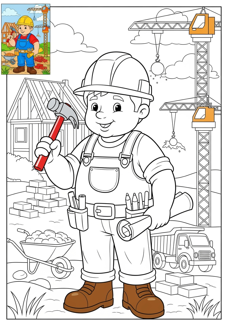 advanced people and professions Community Helpers construction worker kids coloring page 0