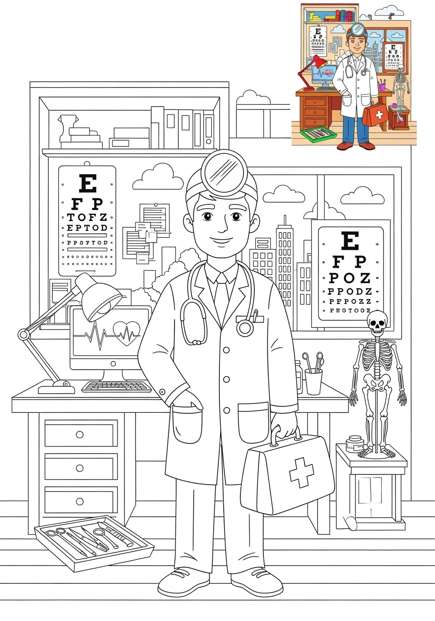 advanced people and professions Community Helpers doctor kids coloring page 0