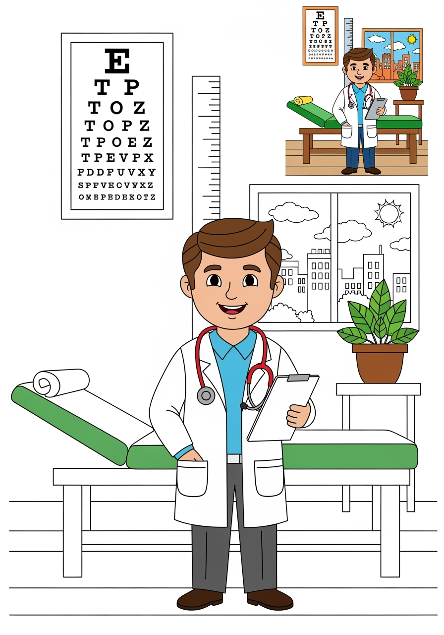 advanced people and professions Community Helpers doctor kids coloring page 1