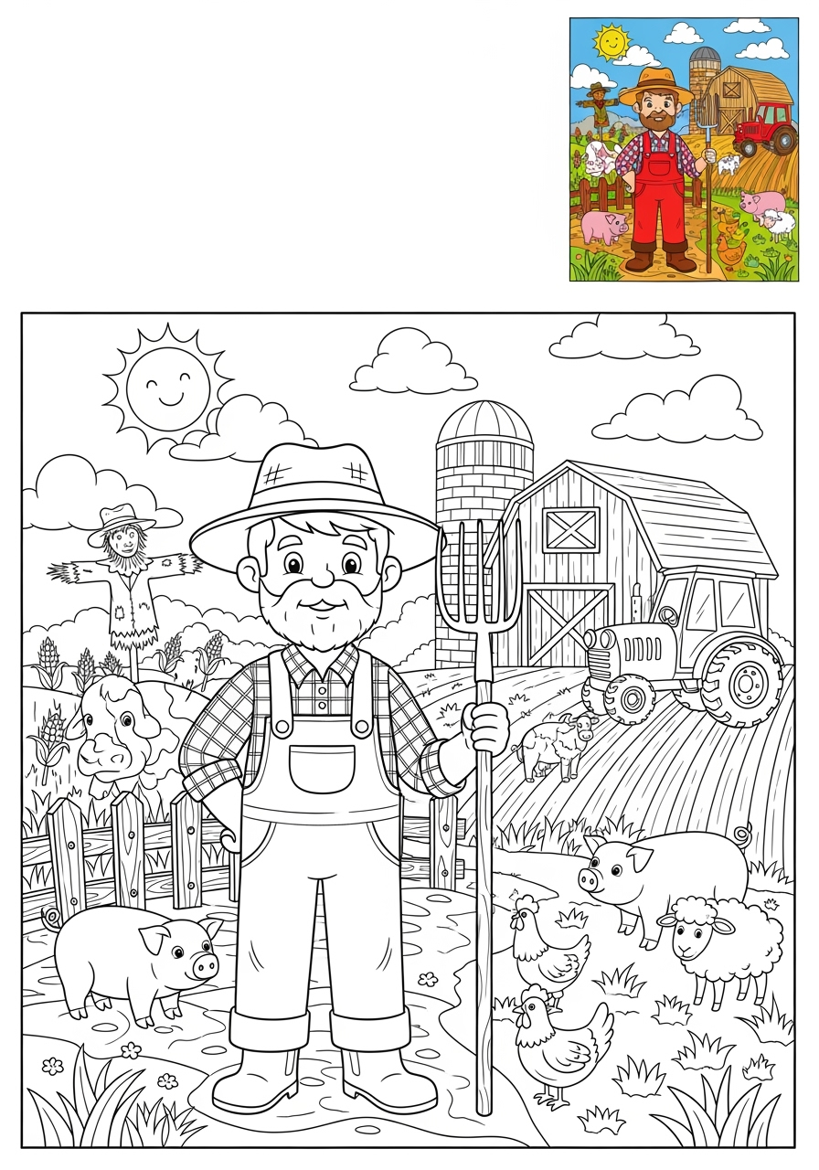 advanced people and professions Community Helpers farmer kids coloring page 0