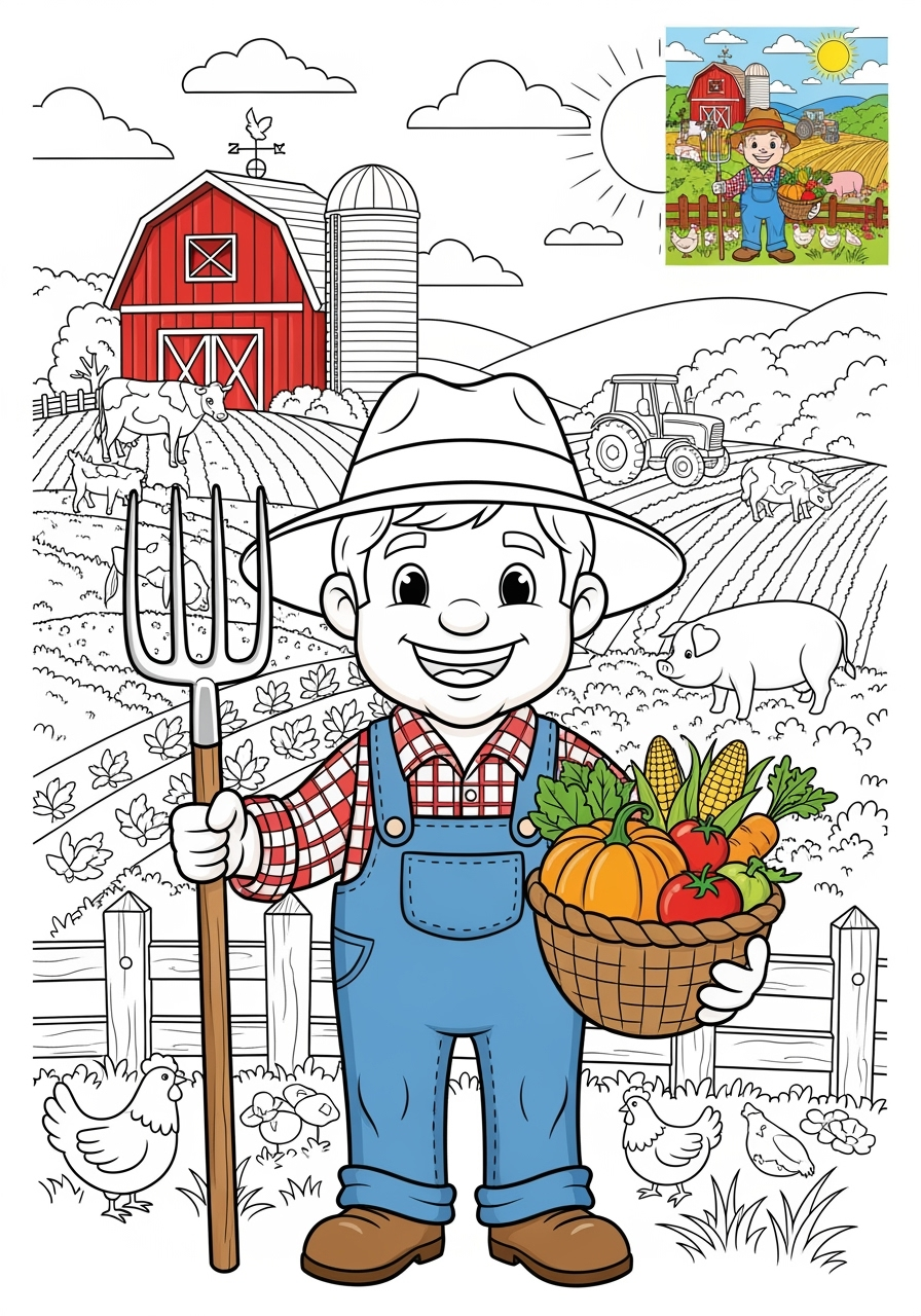advanced people and professions Community Helpers farmer kids coloring page 1