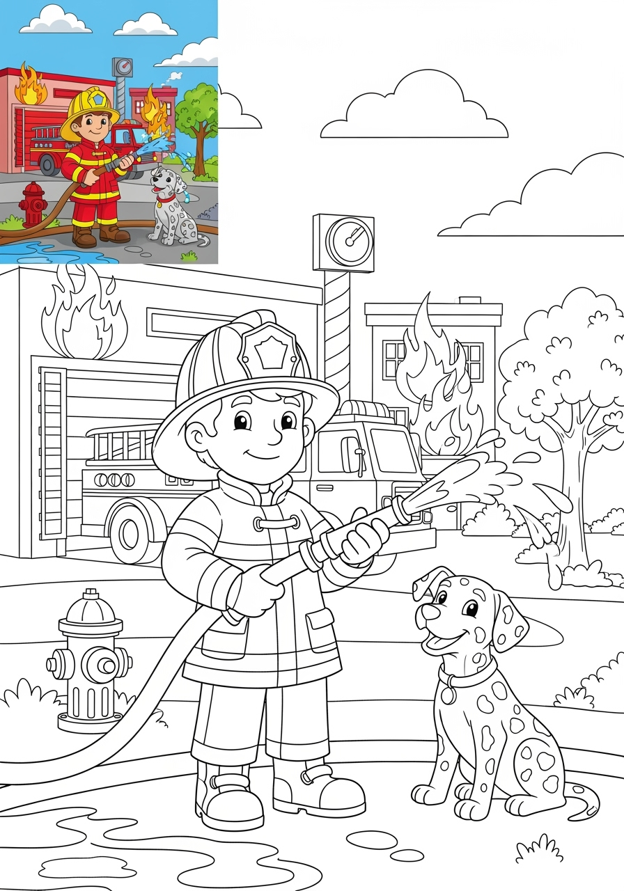 advanced people and professions Community Helpers firefighter kids coloring page 0