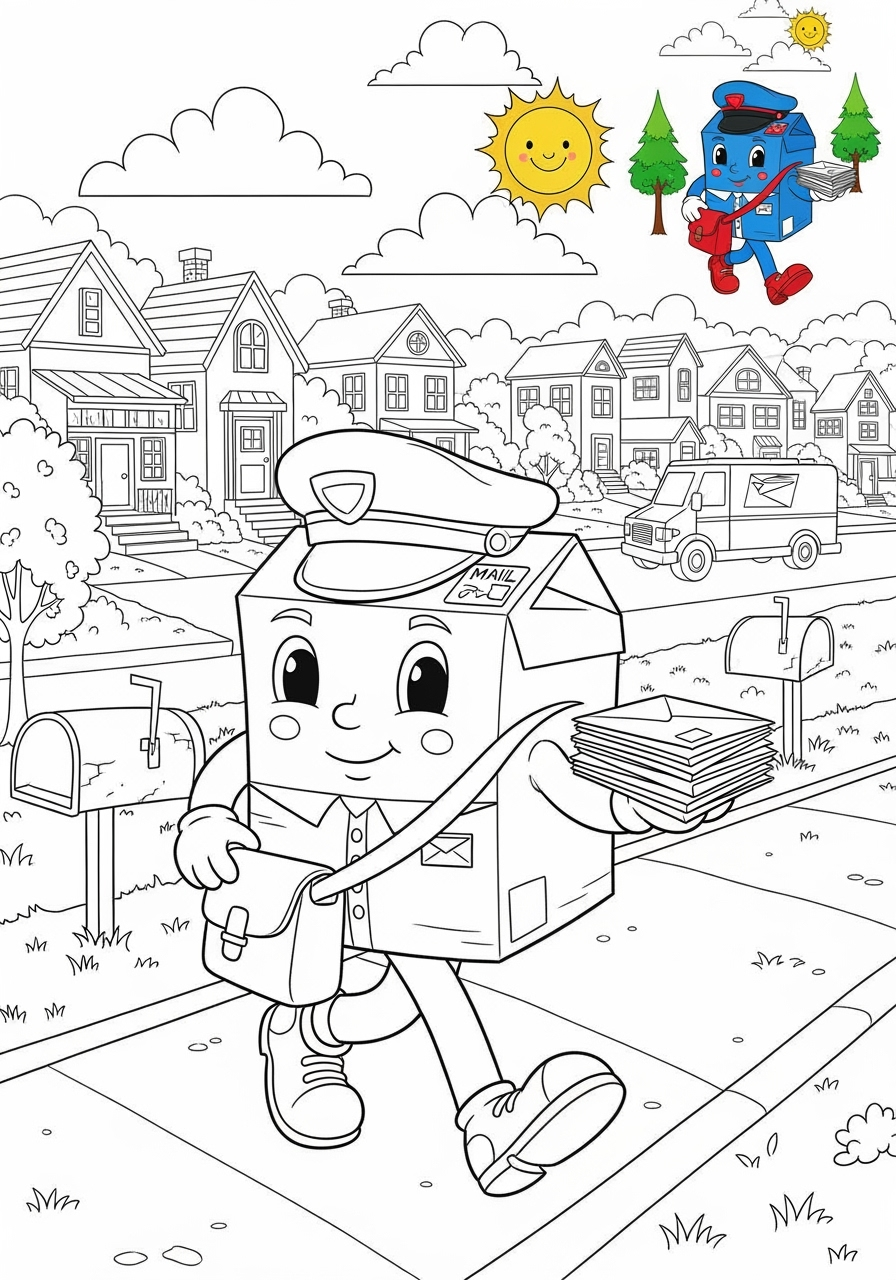 advanced people and professions Community Helpers mail carrier kids coloring page 0