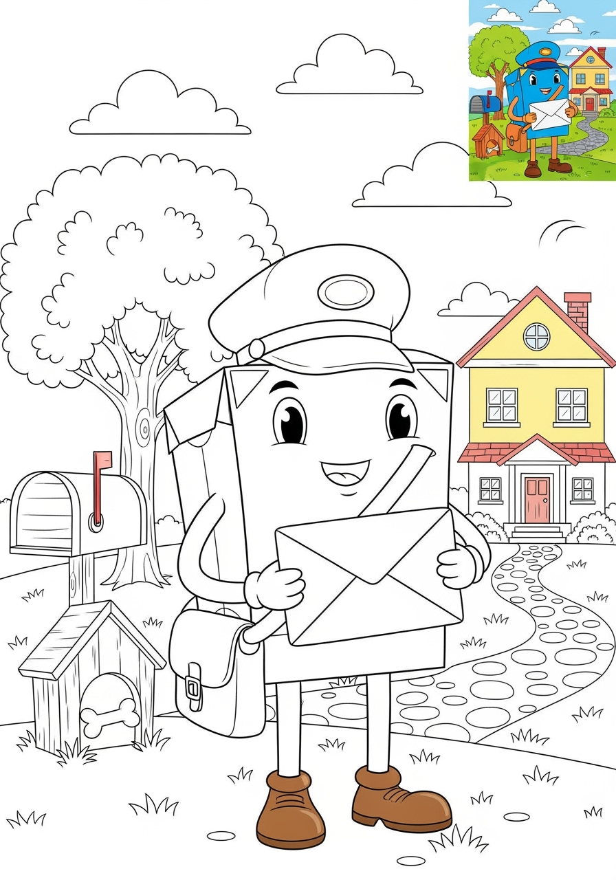 advanced people and professions Community Helpers mail carrier kids coloring page 1