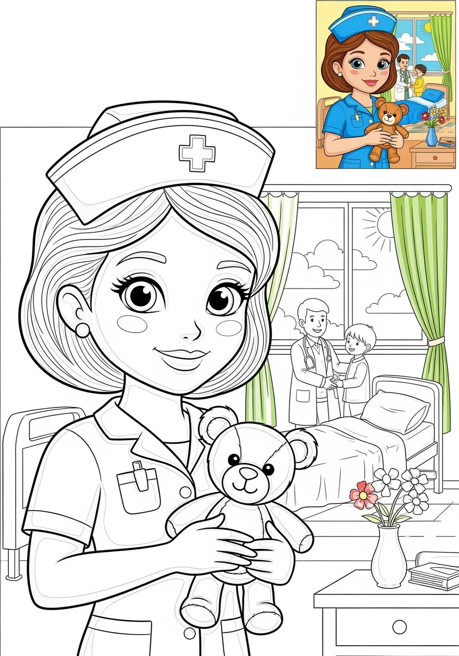 advanced people and professions Community Helpers nurse kids coloring page 1