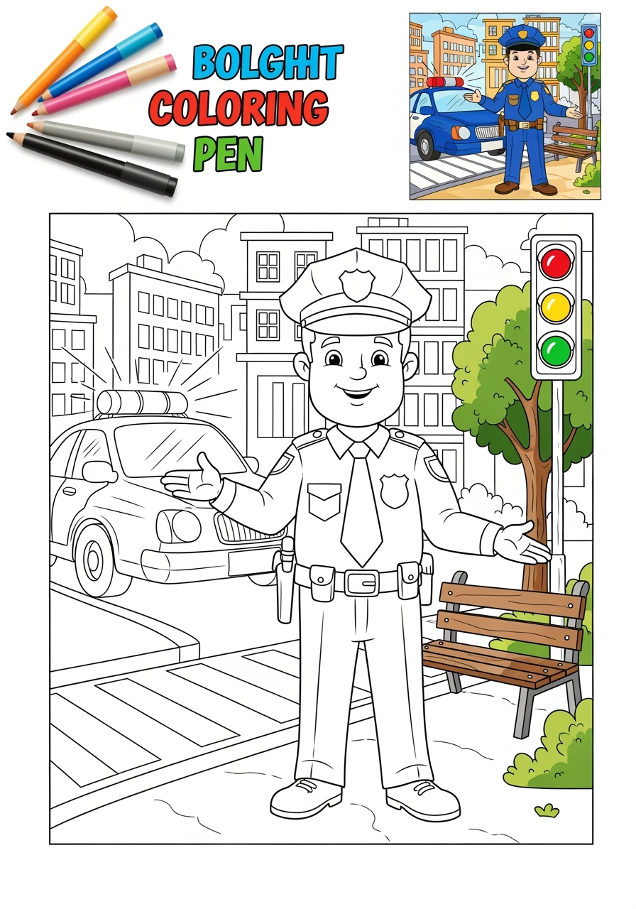 advanced people and professions Community Helpers police officer kids coloring page 0