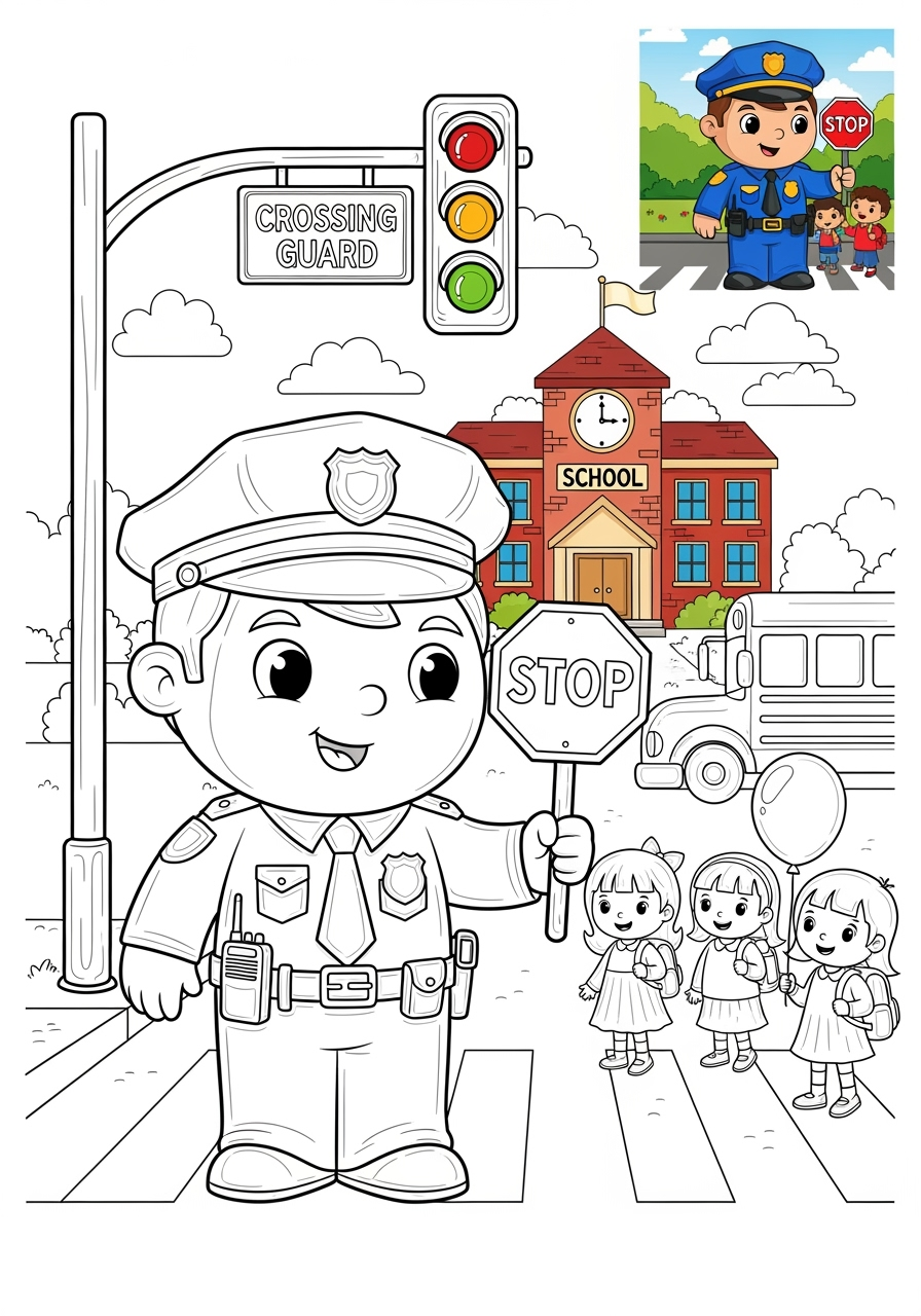 advanced people and professions Community Helpers police officer kids coloring page 1