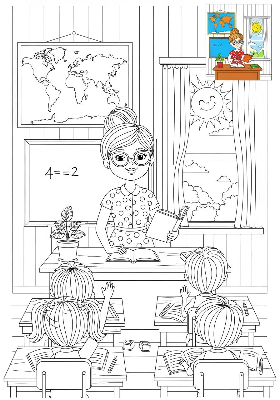 advanced people and professions Community Helpers teacher kids coloring page 1