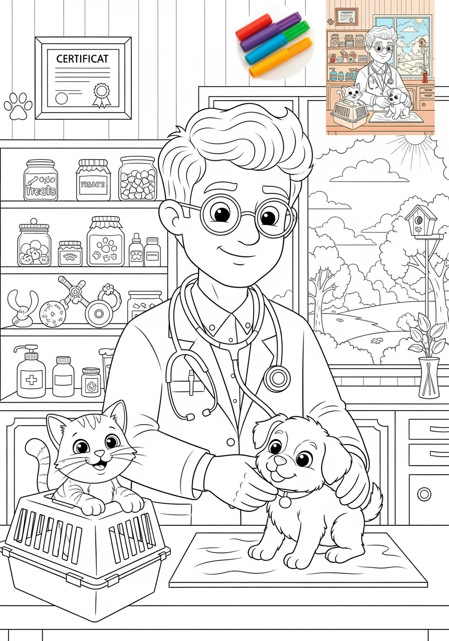 advanced people and professions Community Helpers veterinarian kids coloring page 0