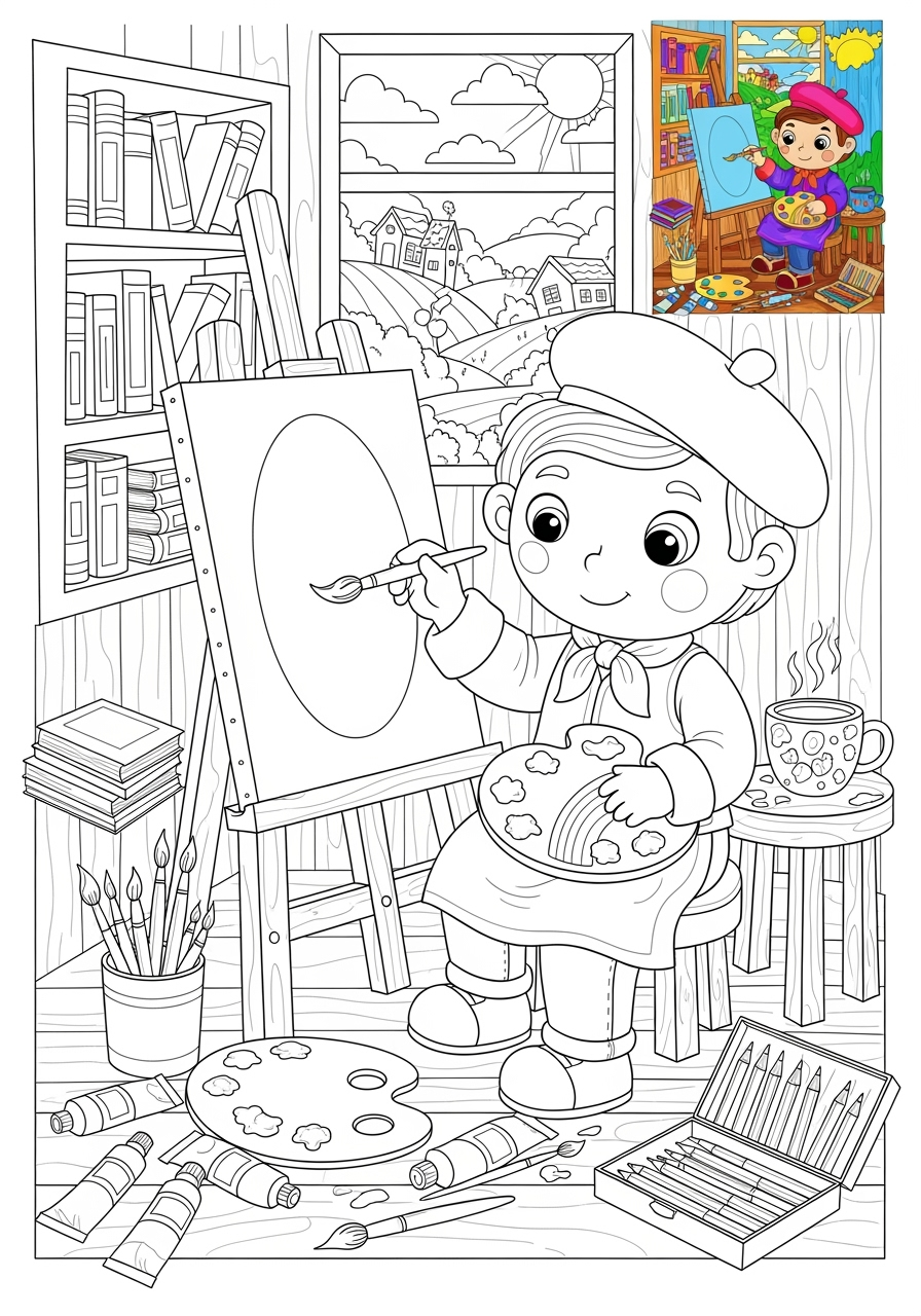 advanced people and professions Artists & Performers artist kids coloring page 0