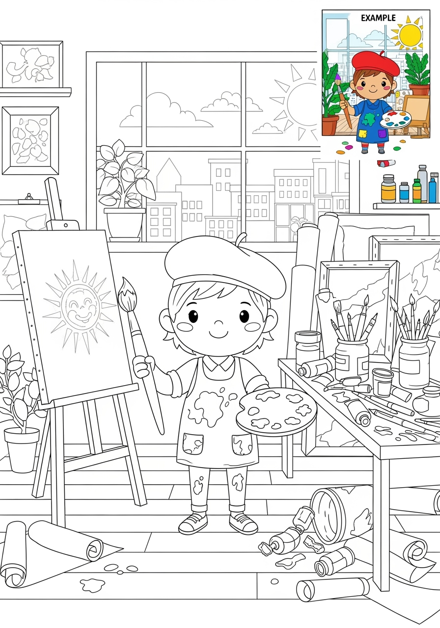 advanced people and professions Artists & Performers artist kids coloring page 1