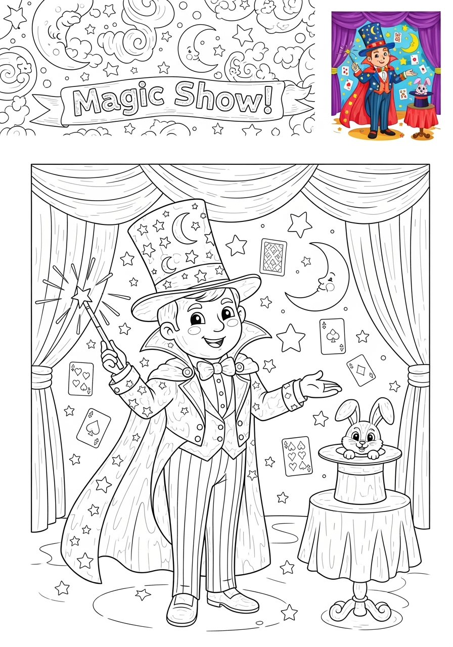 advanced people and professions Artists & Performers magician kids coloring page 1