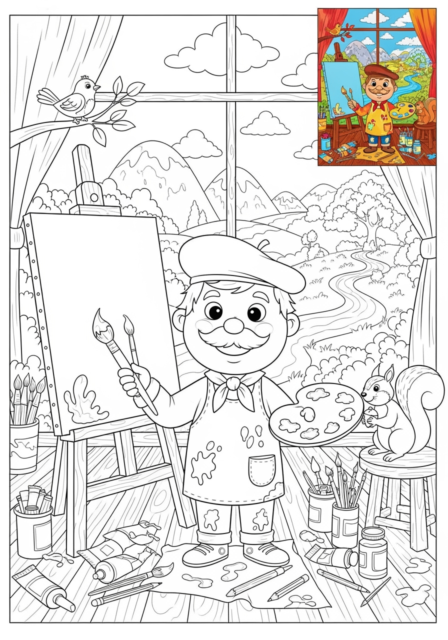 advanced people and professions Artists & Performers painter kids coloring page 0