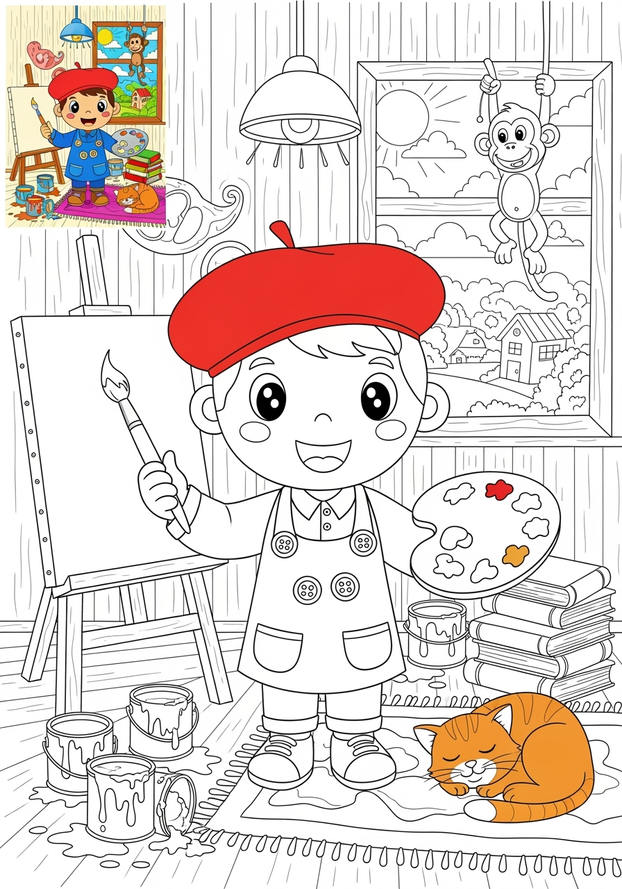 advanced people and professions Artists & Performers painter kids coloring page 1
